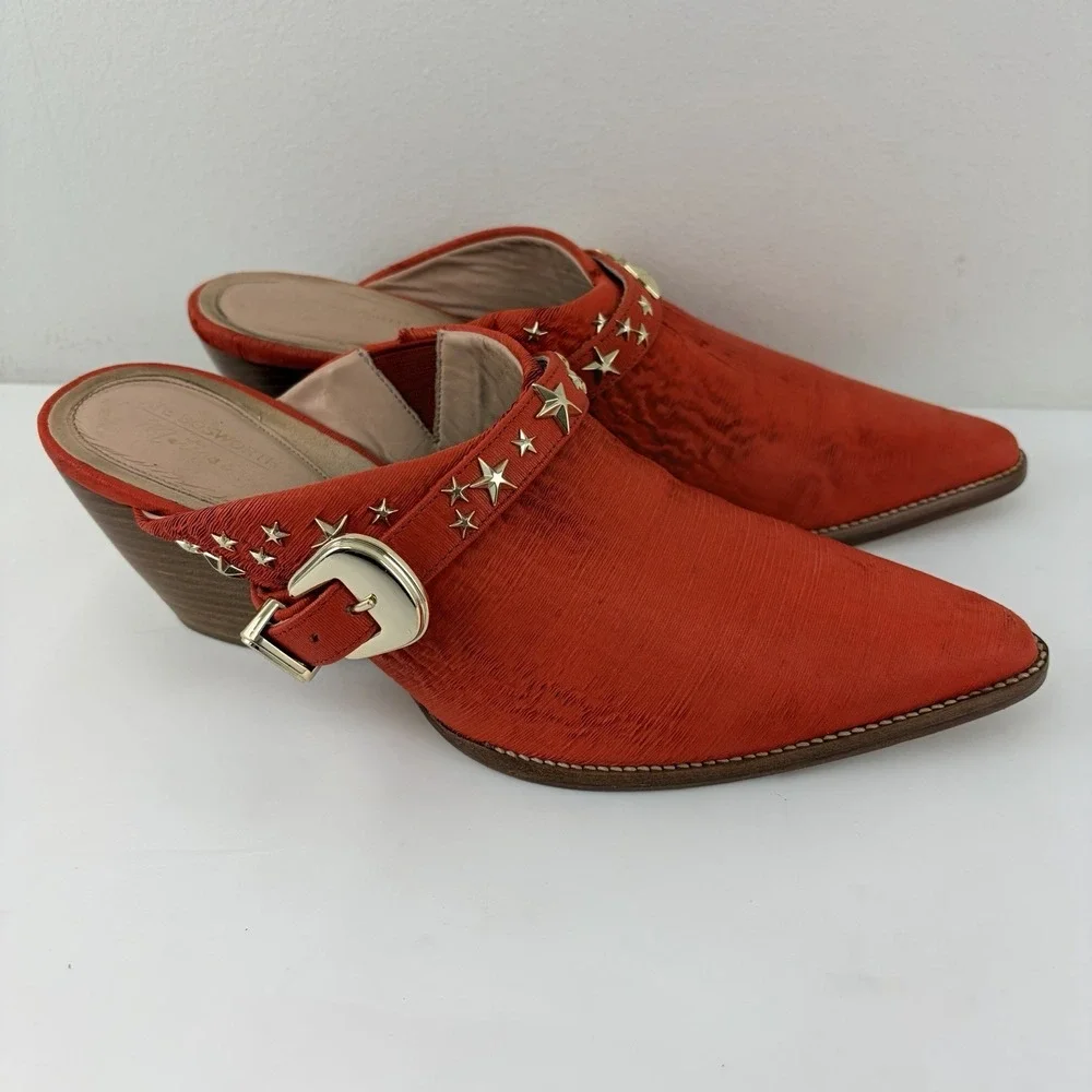 Matisse Kate Bosworth Orangey Red Western‎ Mule Heels Women 7.5 M Leather Brazil